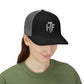 Trucker Cap — 'HF' Hammer Logo Snapback Hat, Rugged Industrial Workwear