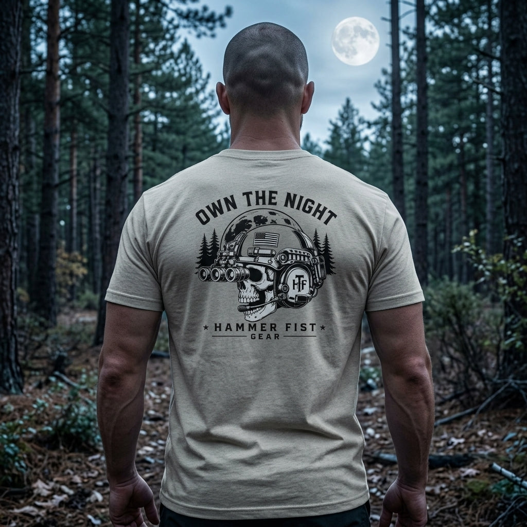 Own the Night camper skull illustration T-shirt | Hammer Fist logo